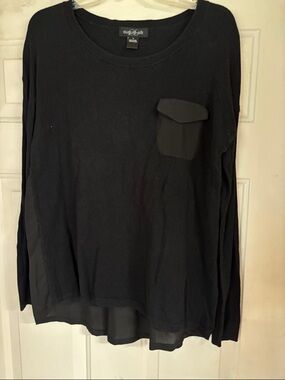 august silk Black Long-Sleeve Pocket Tee with Layered Hem